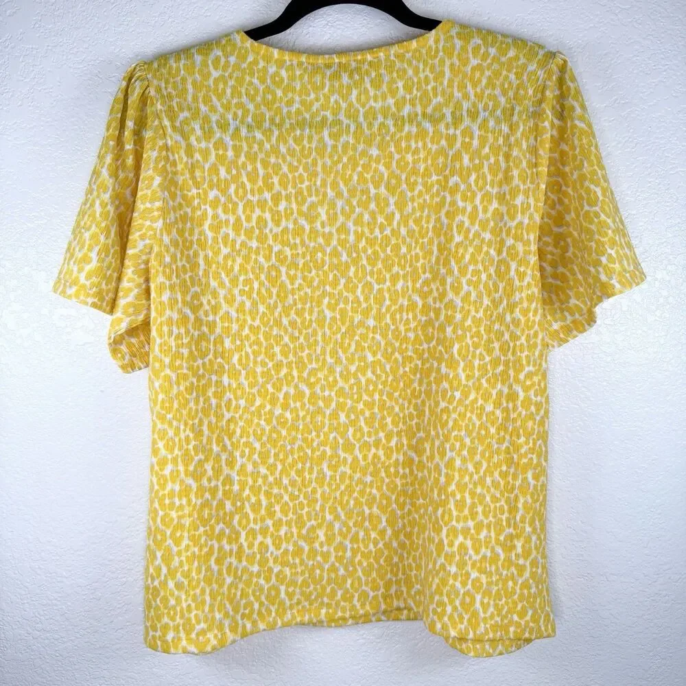 Michael Kors Dandelion Yellow Leopard Print Blouse Medium Animal Print NWT
